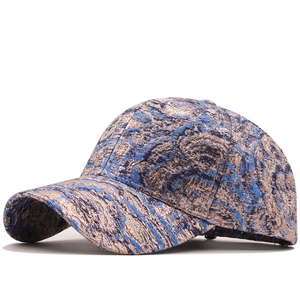Berretto da baseball hip hop in cotone con stampa marmorizzata blu e oro di lusso
