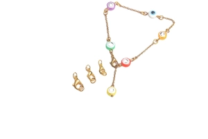 Golden Evil Eye beaded bracelet set with lobster clasps and colorful charms