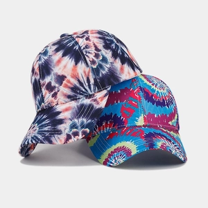 Two stylish rainbow tie-dye baseball caps perfect for beach vacations and sun protection