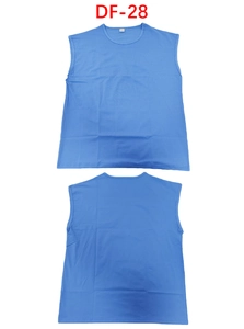 Flat lay of light blue sleeveless cotton tank top showing front and back views