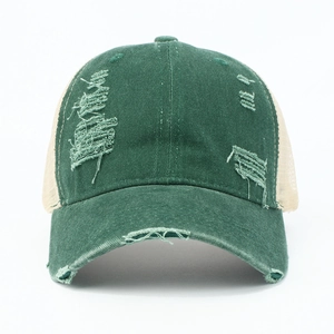 Cappellino da baseball vintage verde scuro con denim lavato e retro in rete