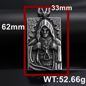 Detailed view of silver gothic relief pendant showing dimensions 62mm by 33mm and weight