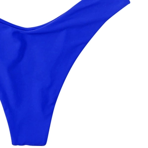 Close-up of bright blue seamless bikini bottom showing high-stretch fabric and smooth texture