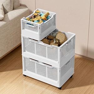 Three-tier stackable white plastic storage bins with wheels and breathable hollow design