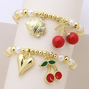 Beaded Bracelet Copper Beads Imitation Artificial Pearl Cherry Heart Sun Starfish Pendants Sweet Fashion Jewelry For Women