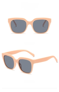 Front and side view of square beige frames with gray lenses fashion sunglasses