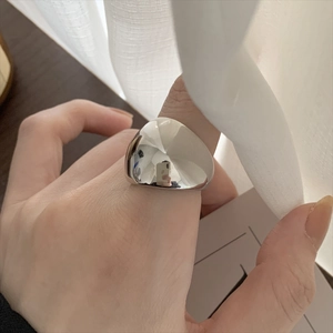 925 Sterling Silver Ring Wide Polished Smooth Surface Minimalist Irregular Curved Band Jewelry For Women