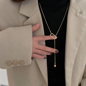 Minimalist Alloy Y Necklace Long Sweater Chain For Women Adjustable Bead Geometric Snake Bone Trendy Jewelry Accessory