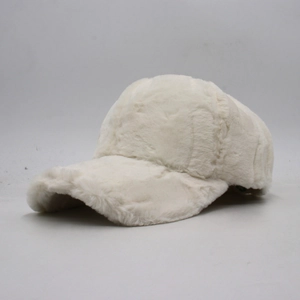 Women Winter Warm Faux Fur Baseball Cap Thickened Plush Peaked Hat Solid Color Outdoor Casual Fashionable Adjustable