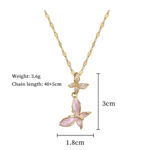 Detailed size specifications for pink enamel butterfly pendant necklace in gold titanium