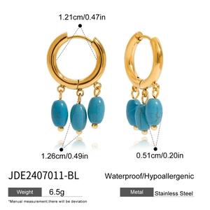 Detailed size specifications for waterproof hypoallergenic gold stainless steel turquoise earrings