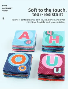 Close-up of soft alphabet fabric cards with durable stitching for baby early learning