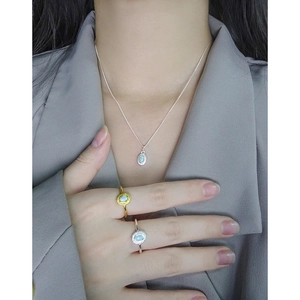 Minimalist S925 silver and gold opal rings with sunburst necklace set for women
