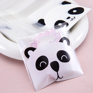 Transparent Plastic Packaging Bags Self Sealing Cartoon Panda Floral Pattern For Jewelry Candy Cookie Gift