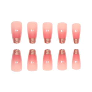 Kit de faux ongles à presser dégradés avec effet ombre rose-orange et détails floraux