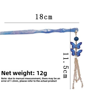 Forcina per capelli stile bambù con nappe a farfalla, lunga 18cm e frangia 11,5cm