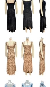 Detail of waist pleats and fishtail hem on this elegant sleeveless long dress
