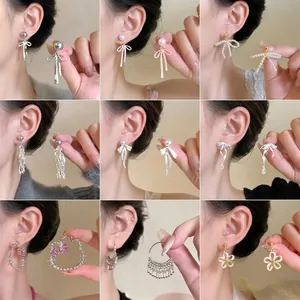 Flower Tassel Stud Earrings With Silver Earring Post Vintage Beaded Butterfly Heart Bow For Women Elegant Jewelry