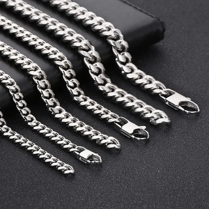 Stainless Steel Cuban Link Chain Necklace Polished Silver Color Hip Hop Minimalist Jewelry For Men Women