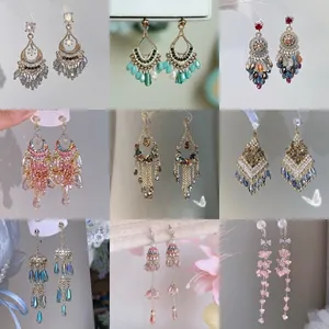Boucles Oreilles Pendantes Bohème Cristal Pompon Alliage Strass Bijoux Vintage Ethnique Femme Tige Argent 925