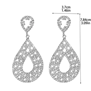Elegant large silver teardrop earrings with sparkling rhinestones, 7.84cm long