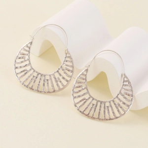 Minimalist silver hollow geometric earrings with chic cutout fan design for women