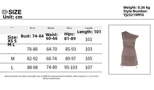 Size chart for the off-shoulder drawstring mini dress with detailed measurements in cm
