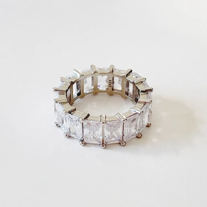 Elegant 925 sterling silver eternity ring featuring rectangular cut zircon stones