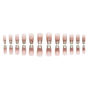 Französische Verlaufs-Nägel in Rosa mit Silberfolien-Flocken, 24-teiliges Set