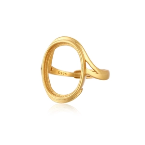 Adjustable S925 sterling silver oval ring base in matte gold finish for DIY jewelry