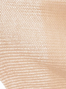 Detailed macro view of the high-density beige mesh knit fabric with breathable grid texture