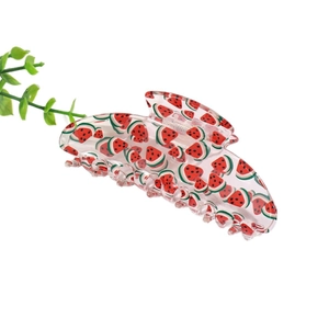 Large 10.5cm clear hair claw clip featuring fresh red watermelon prints for women
