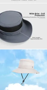 Detail of 9cm wide brim mesh sun hat with adjustable windproof cord for outdoors
