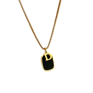 Titanium steel box chain necklace with a black and gold rectangular letter D pendant