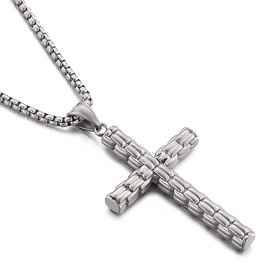 Collier Pendentif Croix Pour Hommes Acier Inoxydable Texture Brossée Chaîne De Boîte Style Punk Hip Hop Bijoux