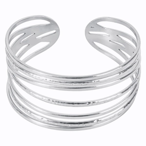 Detail of silver multi-layered open bangle with a hammered texture finish