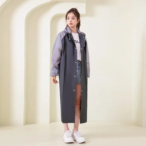 Thick EVA raincoat in dark grey and translucent light grey with drawstring hood