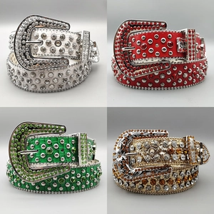Faux Leather Rhinestone Belt Western Punk Studded Rivet Large Alloy Buckle Hip Hop Fashion Accessory For Men Women