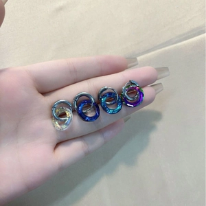 Stainless Steel Hoop Drop Earrings With Faceted Crystal Round Pendant Colorful Gradient Small Huggie Earring For Women