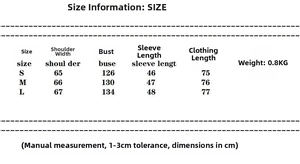 Size chart for the British style high collar jacket with shoulder pads and belt details
