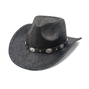 Cappello da cowboy nero classico con cinturino vintage a borchie e trama scamosciata
