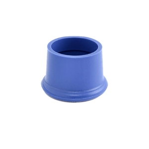 Detail view of a blue food-grade silicone bottle cap with flange for airtight sealing