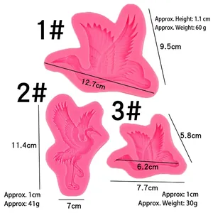 Three pink crane silicone fondant molds for cake decorating and DIY chocolate crafting