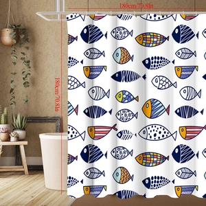 Close-up of waterproof polyester shower curtain with colorful sea fish pattern 180x180cm