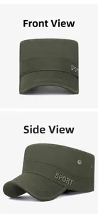Detail of army green military cap with SPORT embroidery and metal side ventilation eyelets
