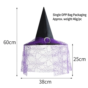 Halloween witch hat detail with size dimensions 60cm height and 38cm base diameter