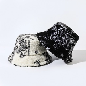 Chapeau bob en peluche à motif paisley en laine d'agneau chaude pour l'automne-hiver