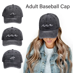 Washed Cotton Baseball Cap Retro Vintage Distressed Dad Hat With Wave Embroidery Adjustable For Adult Unisex Streetwear