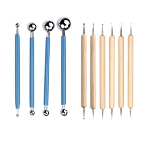 10-piece clay sculpting tool set with blue handle ball styluses and wood handle dotting pens