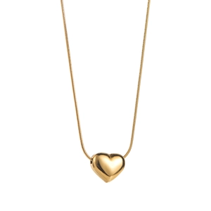 Gold 3D heart pendant necklace with sleek snake chain for a minimalist elegant look